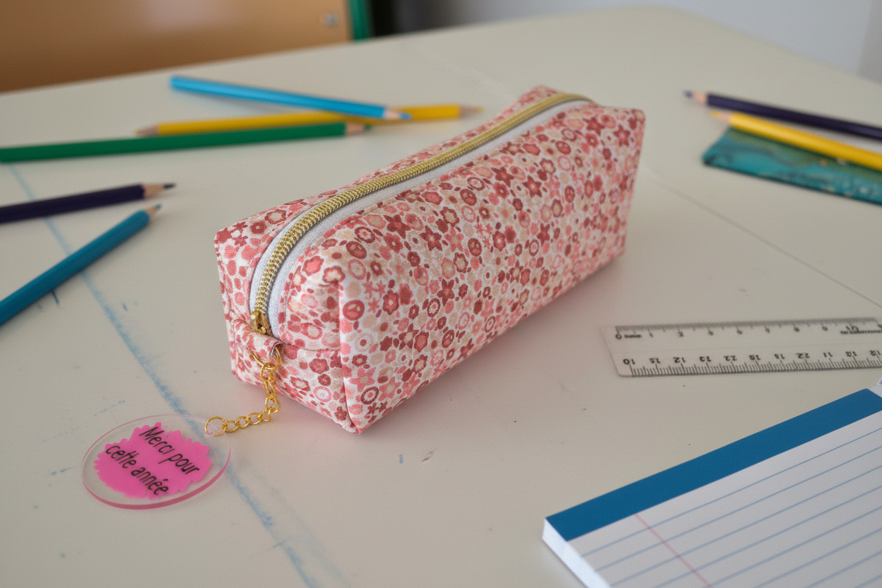 Lot Fin d'année – Trousse fleurie + Porte-clé personnalisé