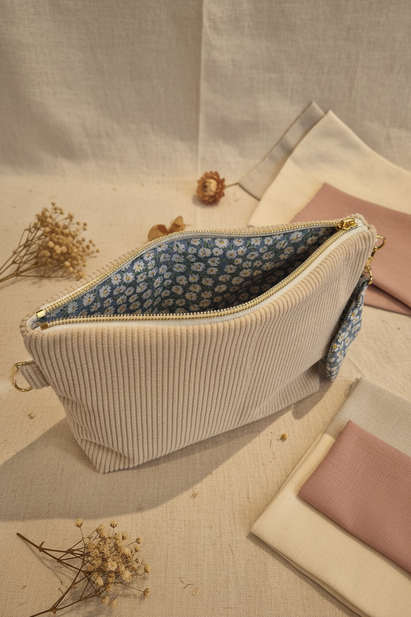 Trousse "La Éla Velours Liberty Bleu" – Pièce Unique