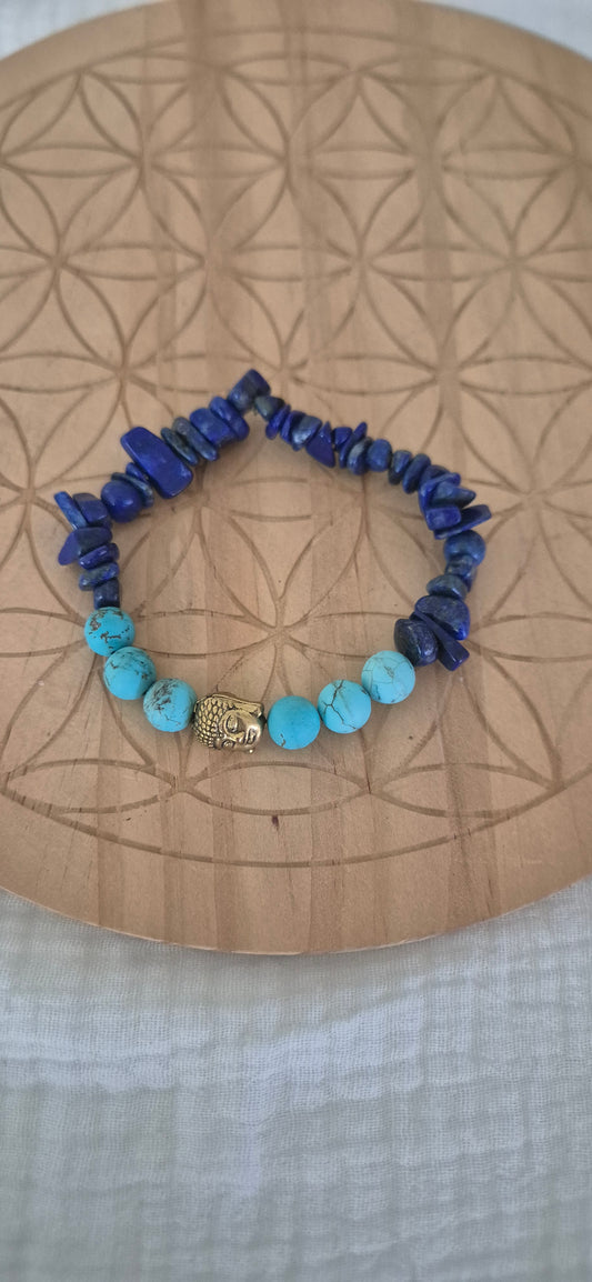 "Wisdom & Serenity" Bracelet – Lapis Lazuli, Turquoise & Buddha