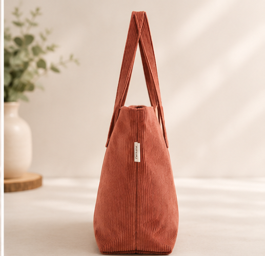 Kyoto Aki — Tote bag en velours côtelé terracotta | Pièce unique