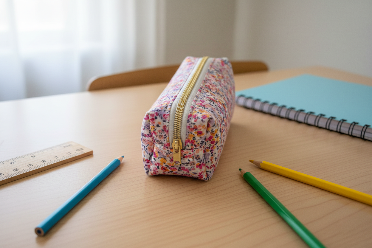 Trousse écolière fleurie cousue main