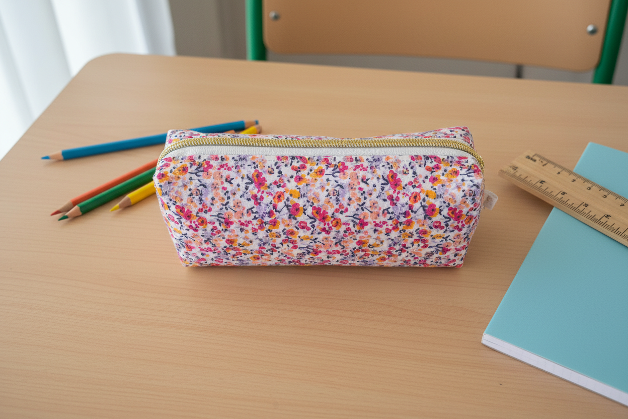 Lot Fin d'année – Trousse fleurie + Porte-clé personnalisé