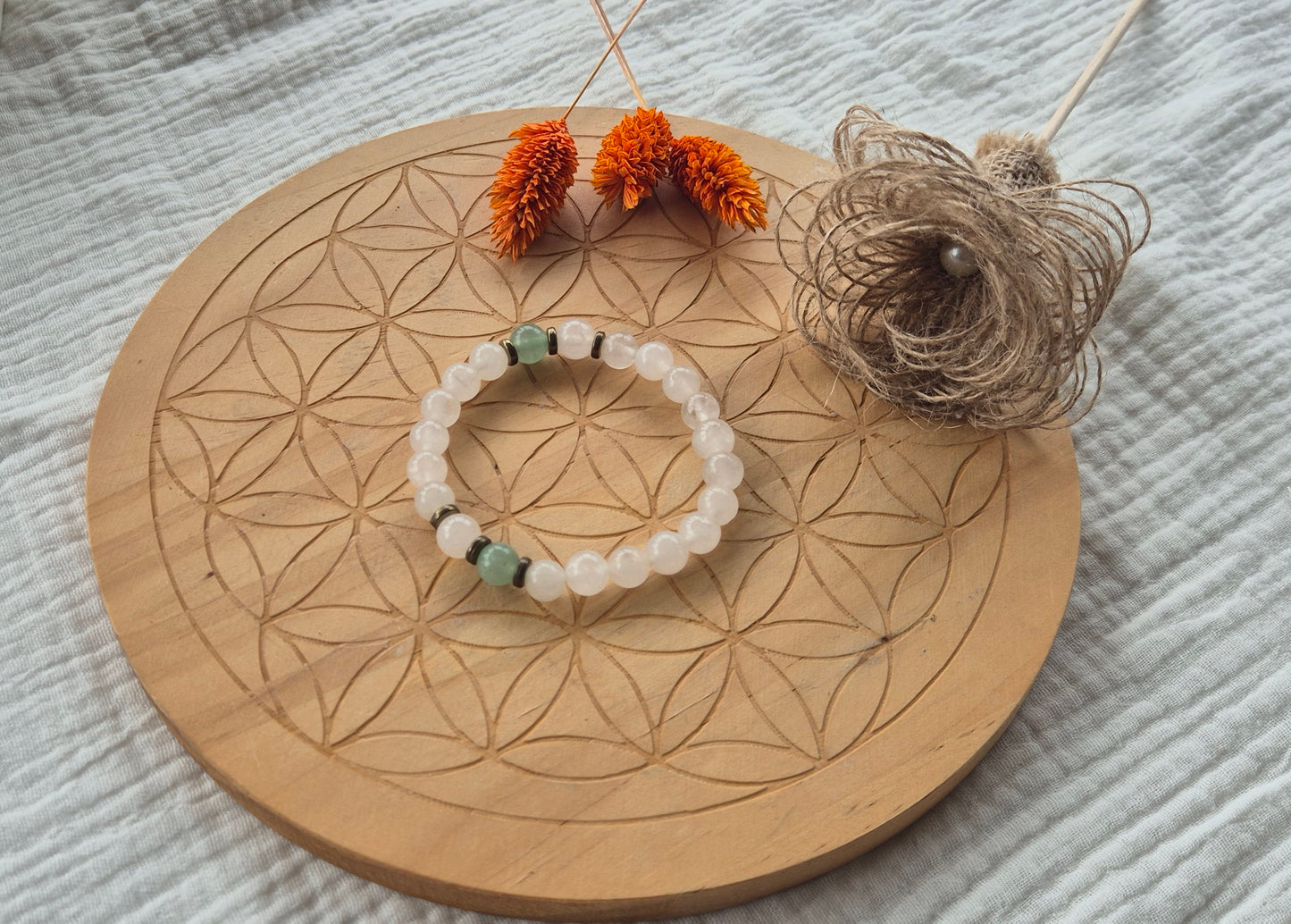 "Sweetness & Harmony" Bracelet – Rose Quartz, Aventurine & White Jade