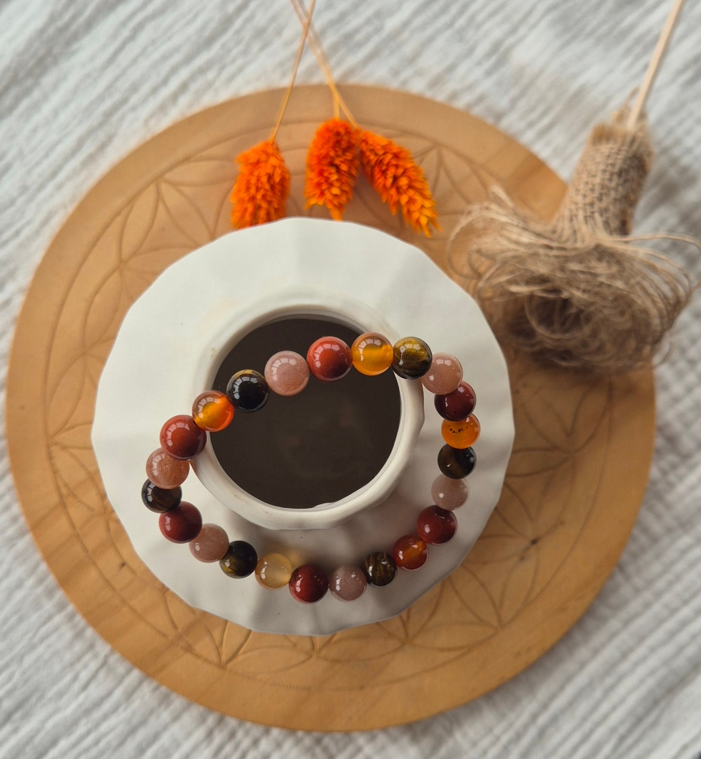 "Fire & Light" Bracelet – Tiger's Eye, Carnelian, Red Jasper & Pink Moonstone