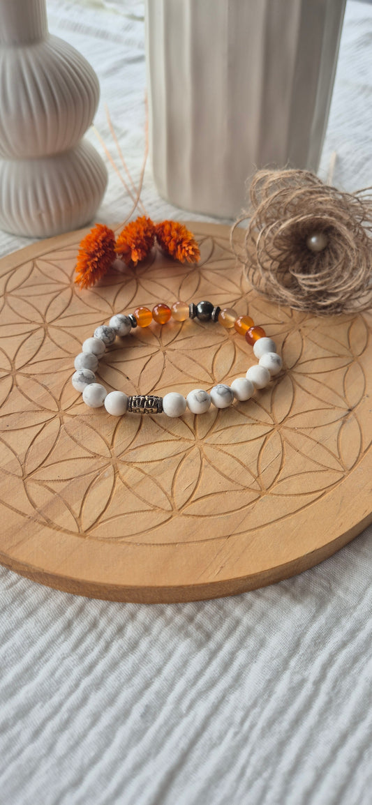 "Light & Vitality" Bracelet – Howlite, Carnelian & Pyrite
